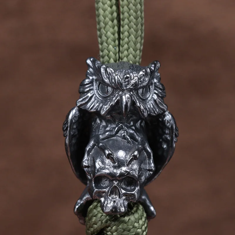 Black Owl Skull Brass Knife Beads EDC Outdoor DIY Paracord Accessories Handmade Woven Bracelet Lanyard Pendants Hangings Charms