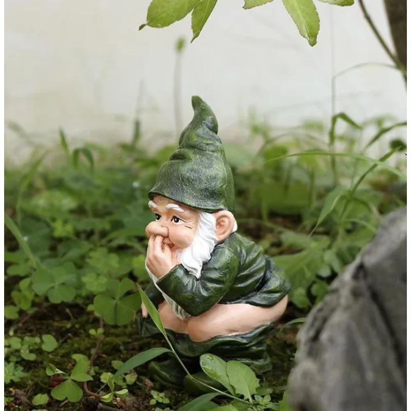 Funny Pooping Mini Statue, Naughty Resin Garden Gnome For Decor, Miniature Dwarf Gnome Figurine For Home Garden Ornament〔Nest〕