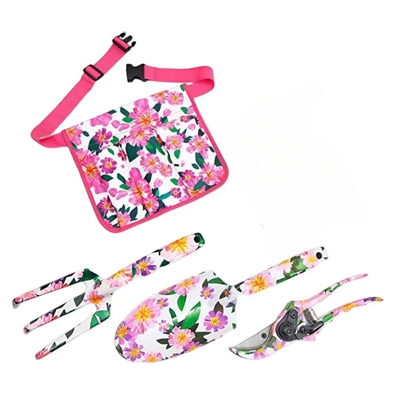 4Pcs Floral Garden Tool Set with Printed Storage Bag Fit For Flower Trimming & Planting