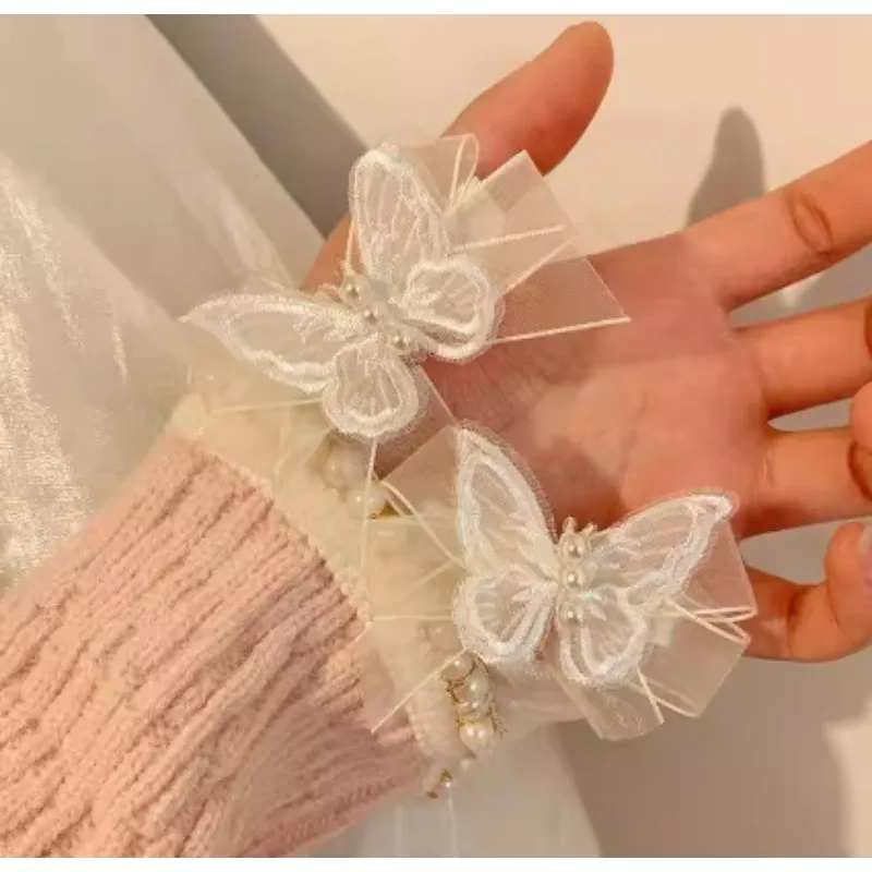 1pc White Tulle Butterfly Pearl Hair Clip Fairy Style Small Bow Side Braid Hair Accessories for Women Hair Pin Kids Accessories