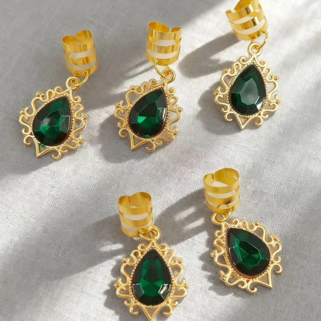 5 pieces of emeralds Bohemian-style dreadlocks and braids for festival gifts, suitable for both men and women