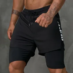 Men Running Shorts Gym Sports 2 In 1 shorts Quick Dry Workout Training Gym Fitness Jogging Short Pants Summer Outdoor sweatpants