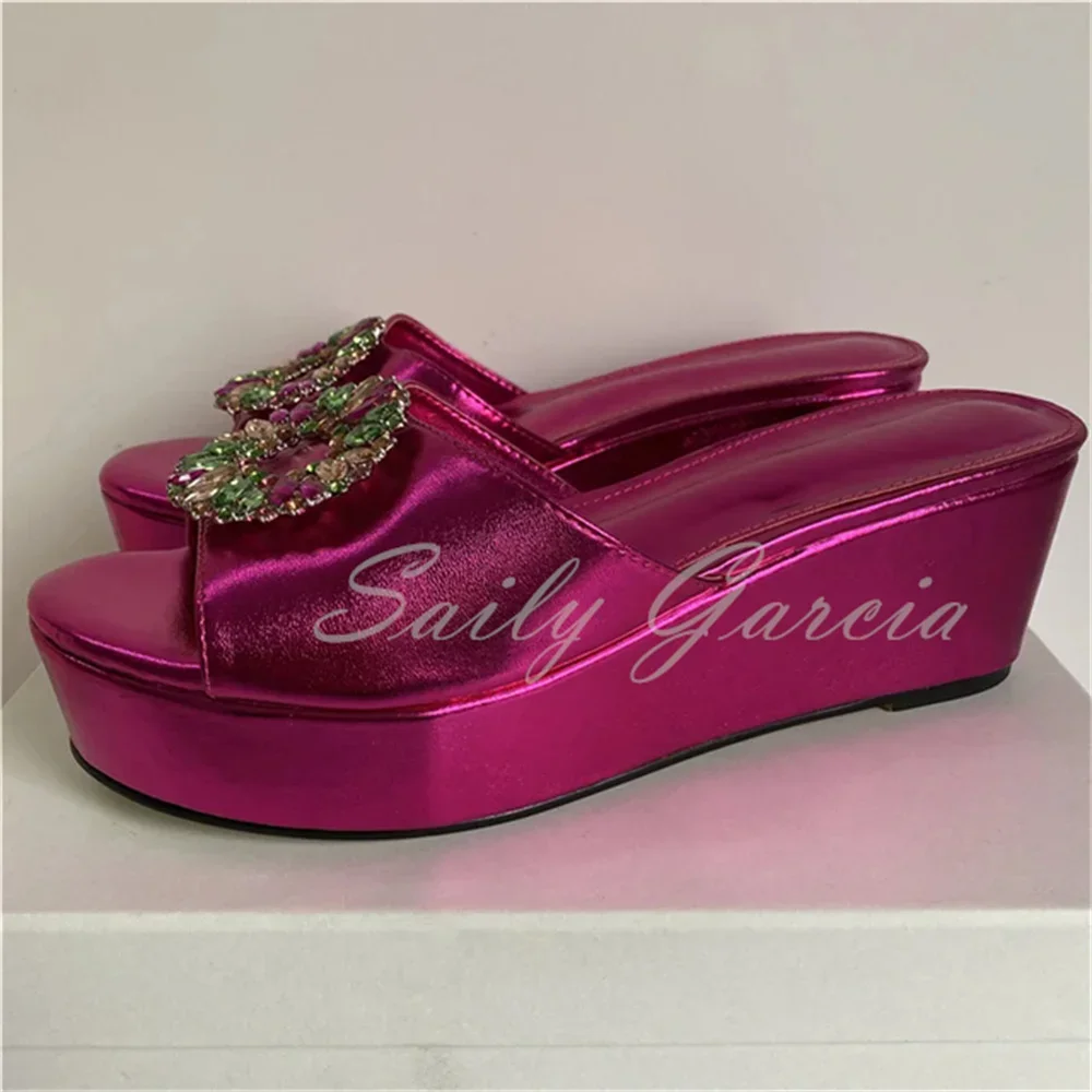 

Diamond buckle sandals for women High Platform Wedges Heel Slingbacks Open Toe Summer Mules Rhinestone Embellished Slippers