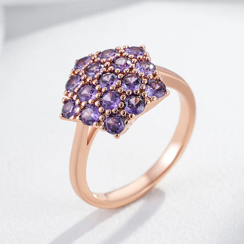 Kinel Hot Shiny Purple Natural Zircon Rings For Women Unique 585 Rose Gold Color Bride Wedding Fine Jewelry Crystal Gift