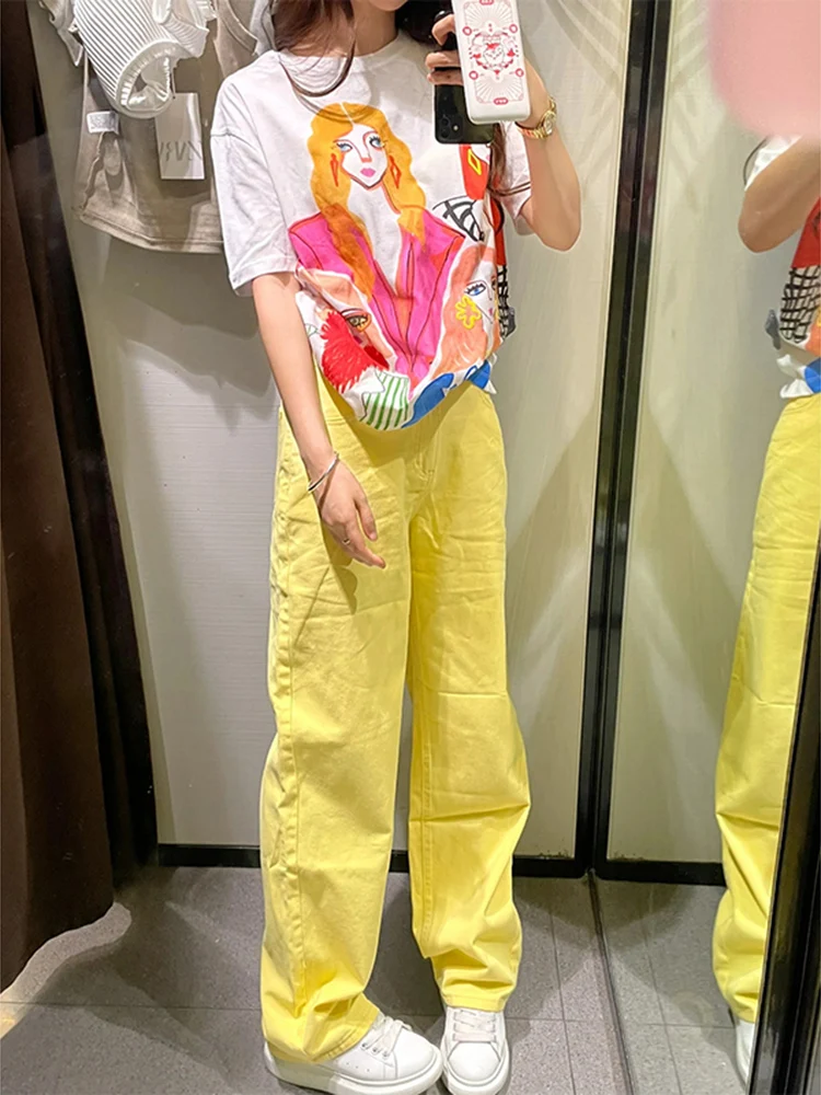 

Yellow Loose Wide Leg Men's Jeans Summer Dopane Loose Straight High Street Vibe Trendy Brand Casual Straight Leg ...