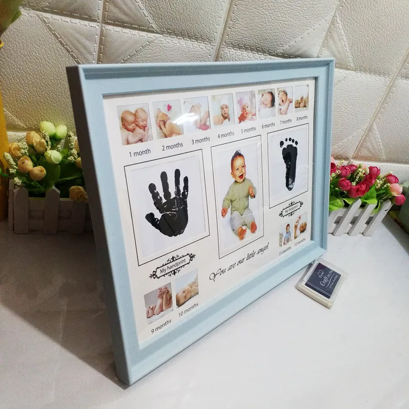 Creative DIY Baby Souvenirs Casting Photo Frame for Baby Handprint Footprint Kit Newborn Footprint Ink Pad Infant Photo Frame