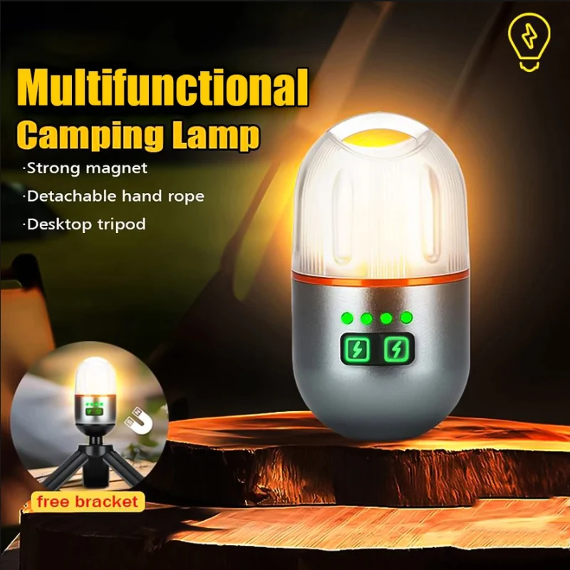 

C2 Portable LED Tumbler Flashlight Outdoor Ambiance Lamp Built-in Battery Camping Lantern Rechargeable Torch with Magnetic Hook