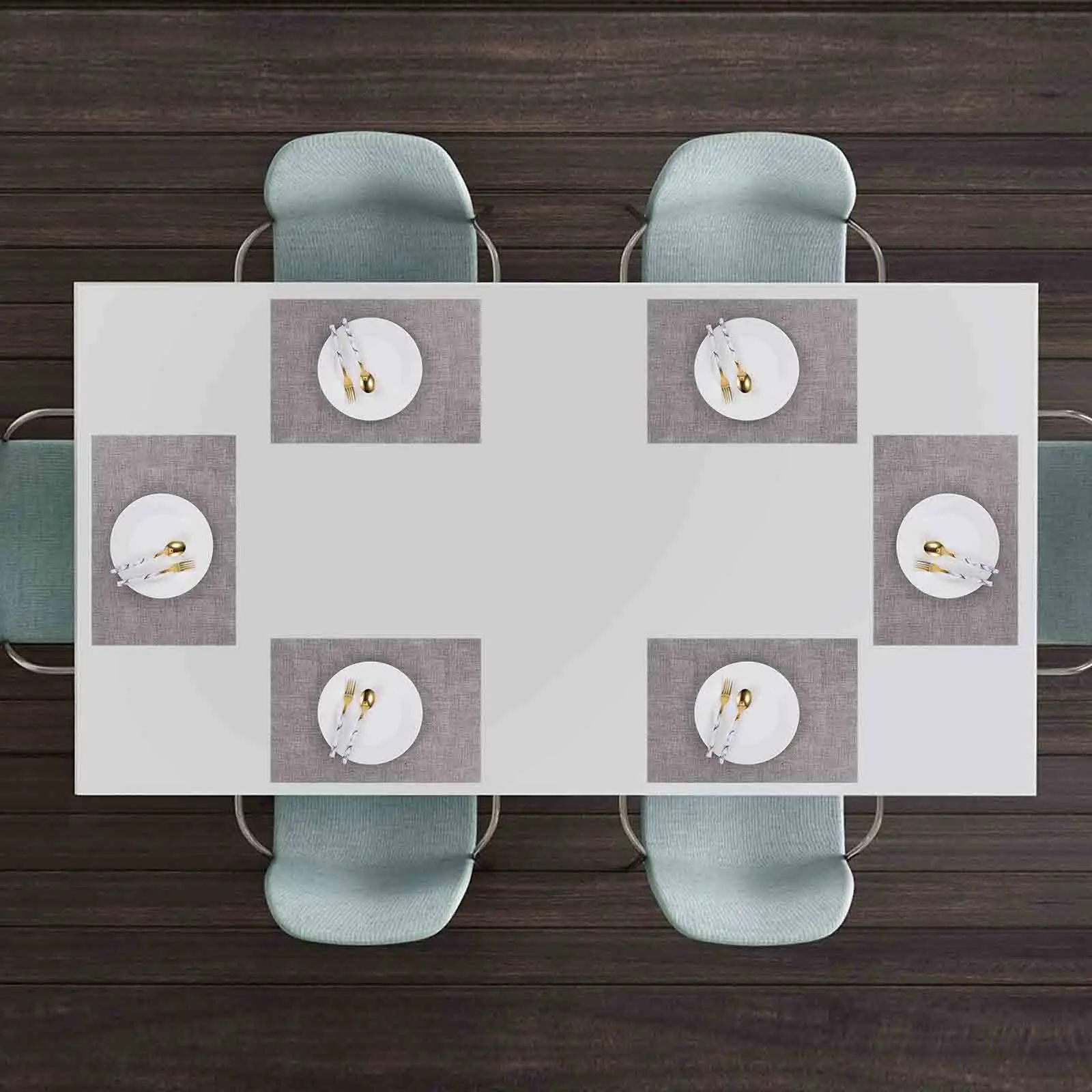 

6Pcs Faux Waterproof Placemats Grey Rectangle Dining Table Mat Heat Resistant Cutlery Rest Home Hotel Dining Mat