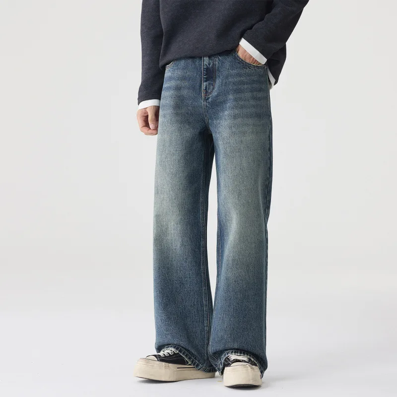 

Осень 2023, новые потертые прямые джинсы в стиле ретро, мужские простые модные брендовые универсальные мужские брюки