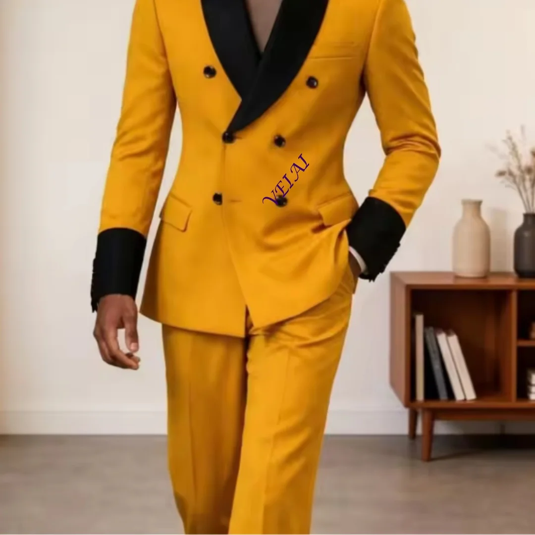 Velvet Men Double Breasted Slim Fit 2 Pieces Tuxedo Mix Match Gold Buttons Vintage Design Separates Groom Wedding Hos Customized