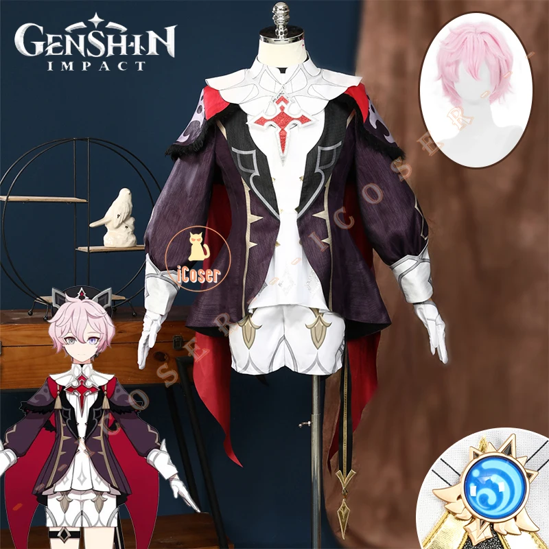 Dahlia Cosplay Costume Wig Genshin Impact Uniform Cap Goth Vampire Heterochromia Boy Fontaine Mondstadt Halloween Women Men Prop