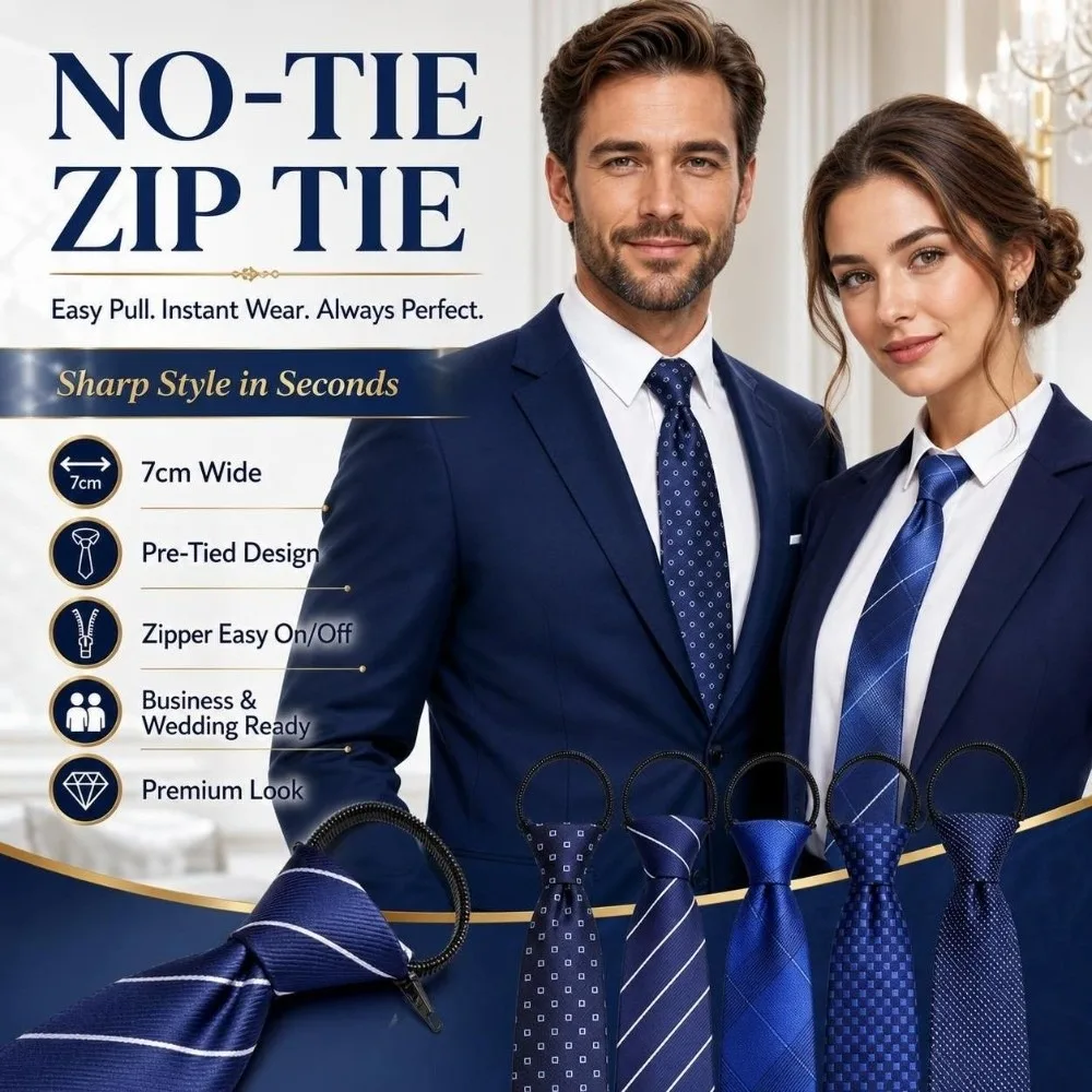 No-Tie Easy Zipper Tie 7cm Width Multi-Color Pre-Tied Zipper Necktie Plaid with Elastic Band Business Casual Tie Formal Office