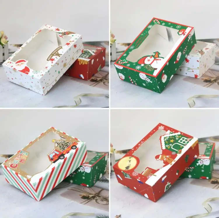 Christmas Gift Box Santa Papercard Kraft Present Party Favour Baking cake box muffin paper packing SN4190