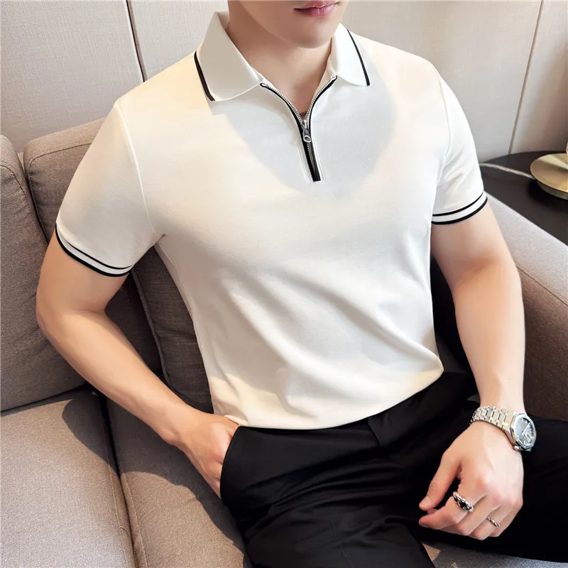 

Men Polo Shirt Short Sleeve Summer Ice Silk Light Thin Soft Tee Top Daily Wear Solid Casual T Shirt Man Streetwear Men Clothing
