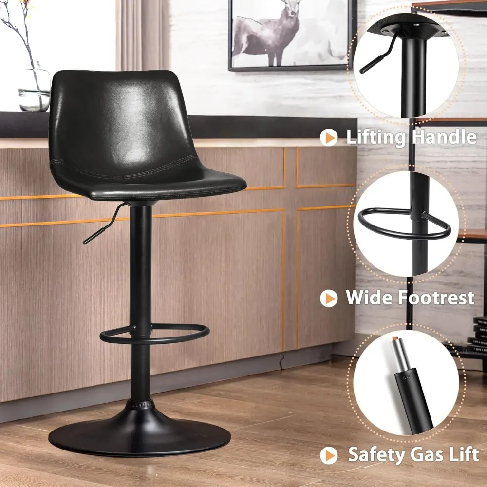 حار بيع. مجموعة من 4 كراسي بار دوارة حديثة للبار بارتفاع مضاد مع مسند ظهر، مقعد بار منجد من الجلد الصناعي قابل للتعديل #6