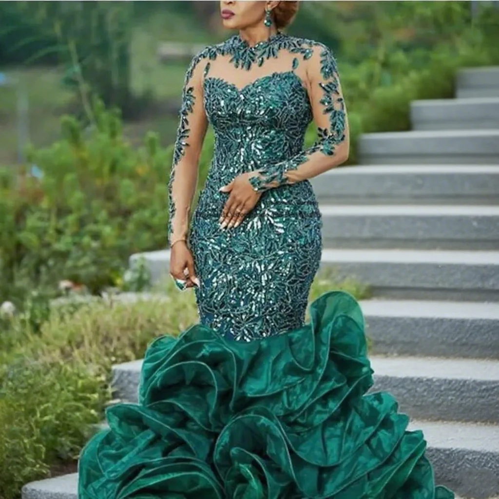

Luxury Beads Green Party Dress Evening Night Gowns New Wedding Guest Dress Prom Gown Customized