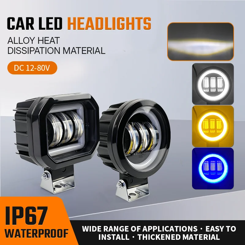Foco LED para motocicleta, ATV, UTV, moto de cross, luz de trabajo externa redonda/cuadrada, focos LED tipo "ojos de ángel", luces de conducción para Honda, Yamaha, Suzuki, CFMOTO, Kawasaki, Can-Am, Polaris, Kymco.