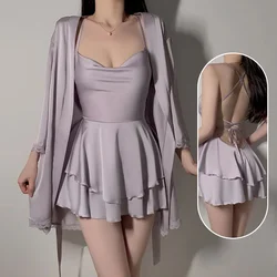 Sexy Nightdress Women Satin Dress Robe Sleepwear Sweet Comfortable Pajamas Bathrobe Lingerie Sling Skirt Nightwear Home Costumes