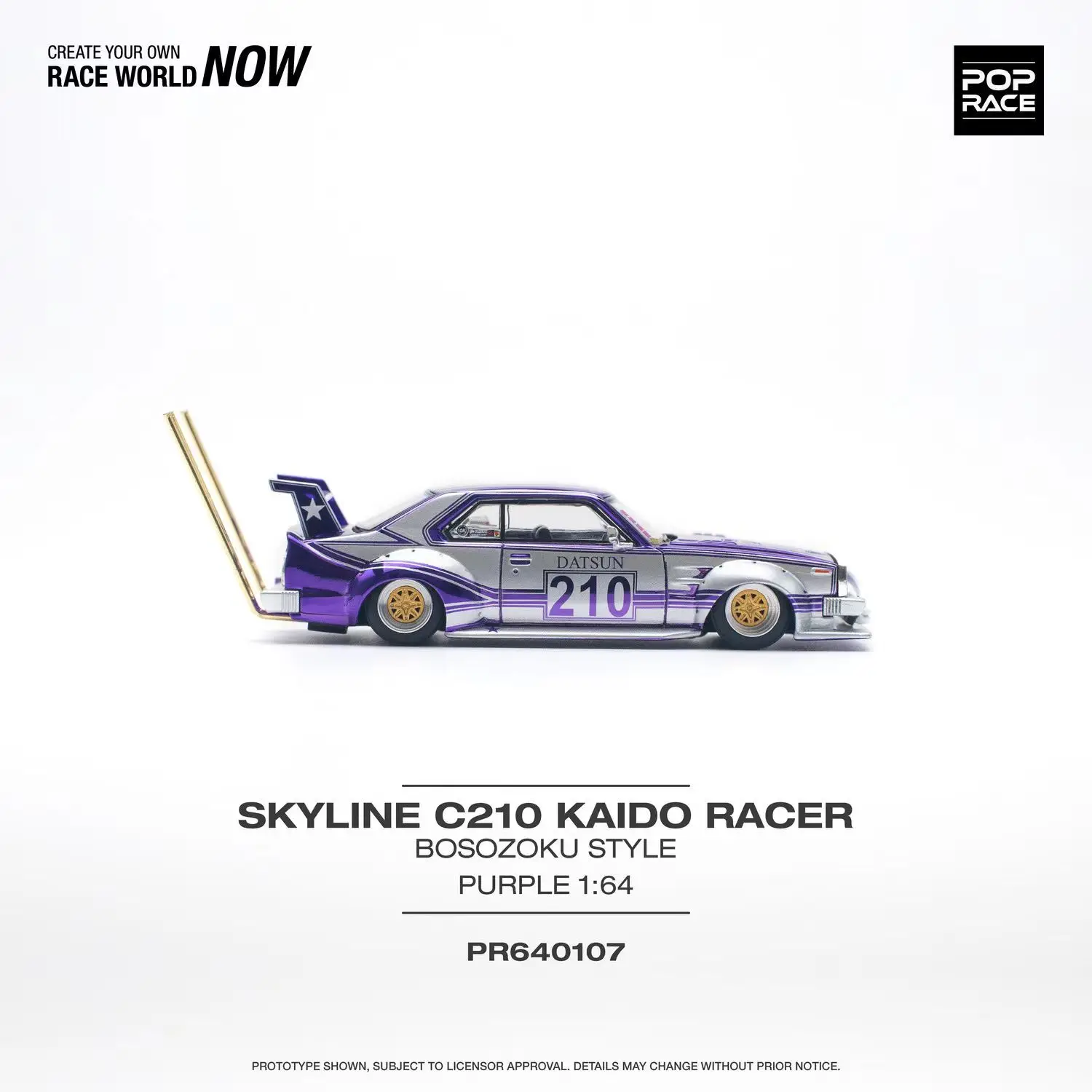 PreSale POP Race 1:64 Skyline MK5 C210 Kaido Racer Bosozoku Chrome Purple Diecast Diorama Model Collection Miniature Toys