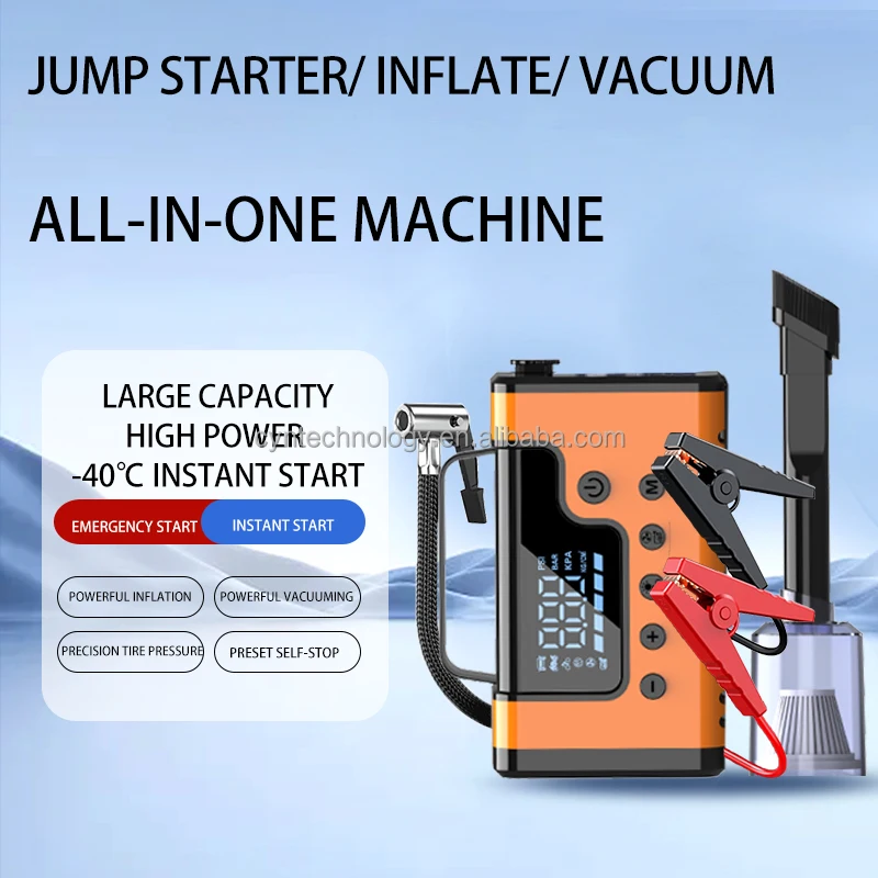 8-in-1 Emergency Car Jump Starter 6000A 37000mAh Built-in Air Compressor/Vacuum Cleaner/Blower/Strobe Warning Light/Digital