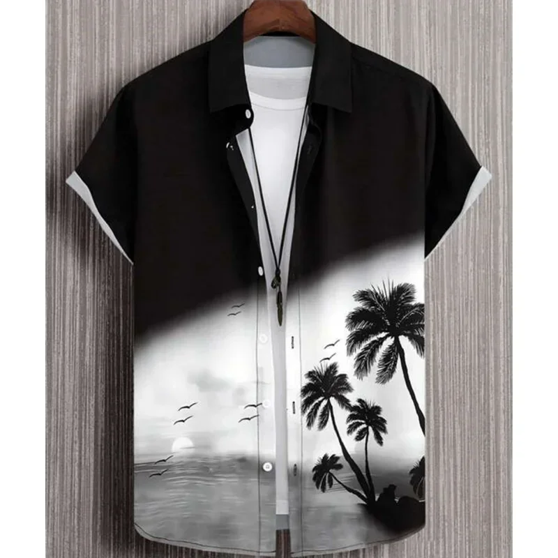 

Beach Party Graphic Hawaiian Shirt For Men Color Gradient 3D Printed Aloha Shirts Summer Loose Lapel Tops Short Sleeve Blouse