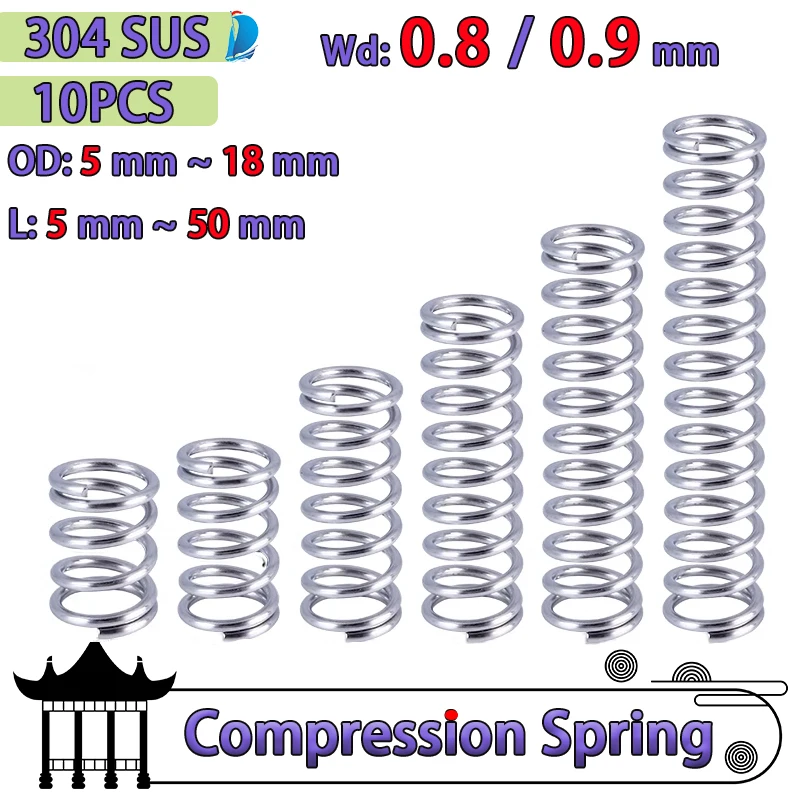 10PCS Wire Diameter 0.8mm 0.9mm 304 Stainless Steel Compression Spring Y-type Rotor Return Spring Compressed Spring Spot Goods