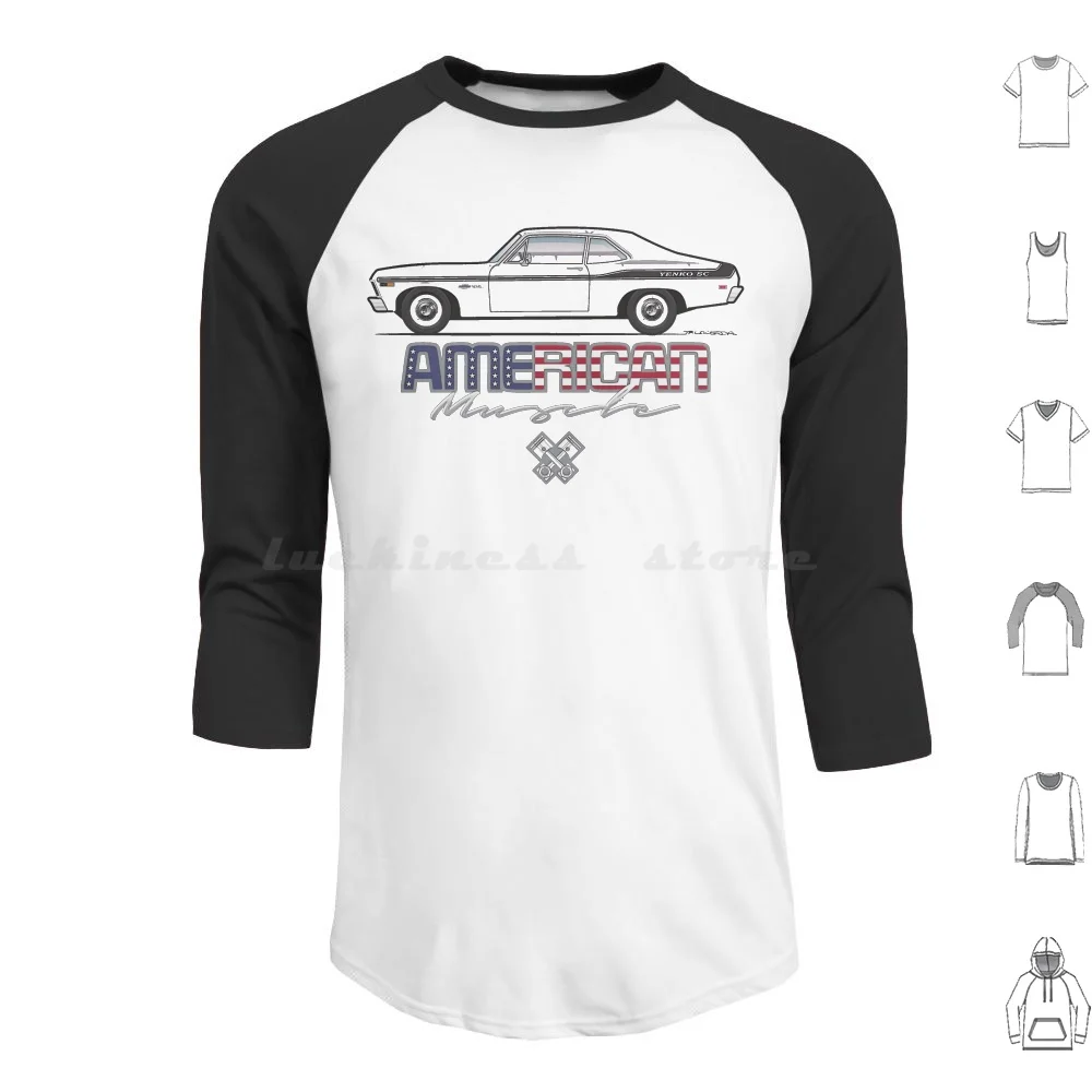 American Muscle Multicolor Black Stripes Hoodie cotton Long Sleeve 69 Ss V8 1969 Chevy Nova Deuce Chevy Ii Sport Coupe 350