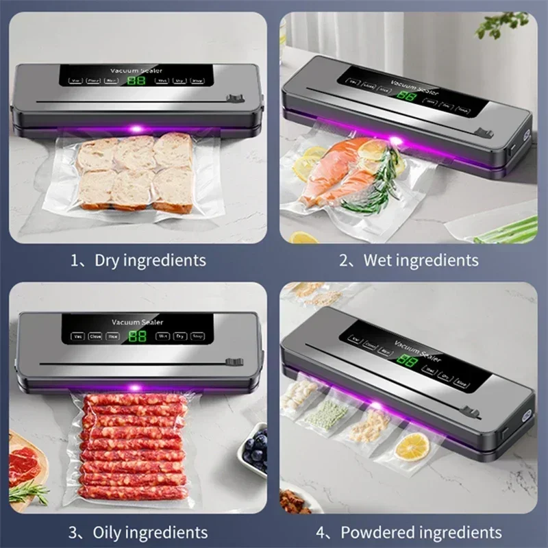 Máquina automática do aferidor do vácuo do alimento, Selador seco e molhado, Preservação do alimento da cozinha com 10 sacos, 5 modos, 220V