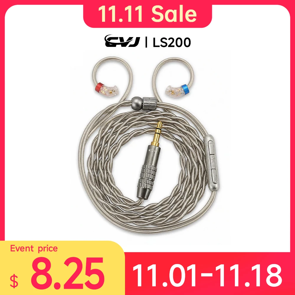 CVJ LS200 Double Twisted Silver-Plated Earphones Upgrade Cable 3.5mm Direct Insertion Plug QDC MMCX 0.78MM Optional Earphone Pin