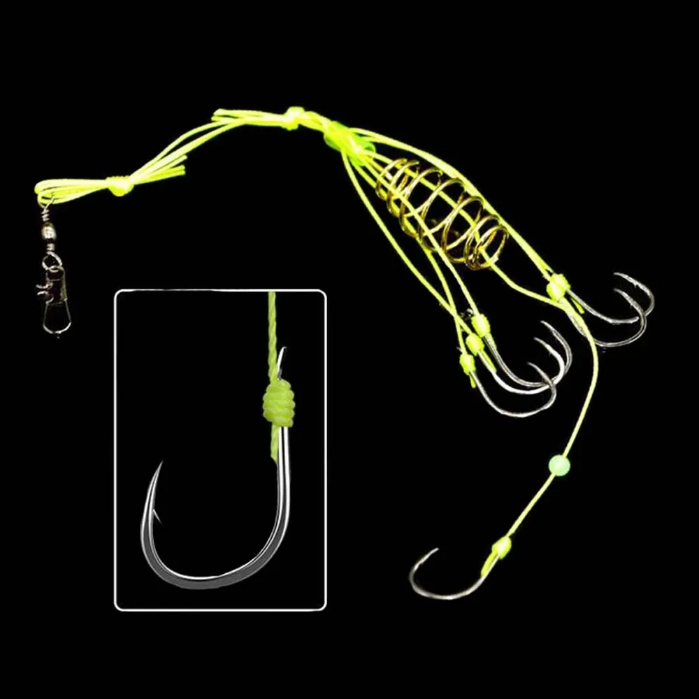 4PCS/box Explosion Fishing Hook Spring Lure Green Line Bomb Hook Anti-hanging End Throw Rod Hook Waist Drum Bait Cage Pesca