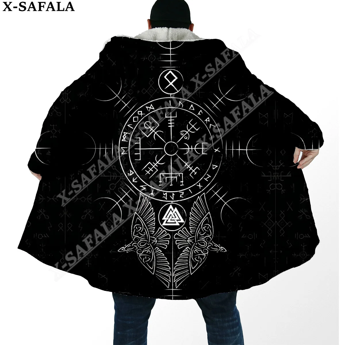 

Raven Tattoo Symbol Viking Armor 3D Print Dream Cloak Thick Warm Hooded Men Overcoat Coat Windproof Fleece Cape Robe Blanket-9