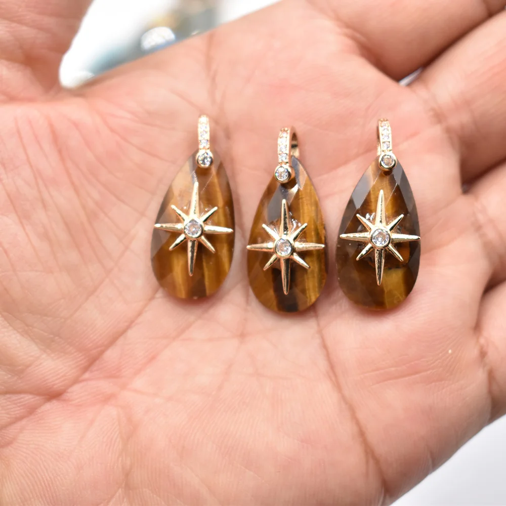 Großhandel 8 Stück/Set 14x25mm Wassertropfenform facettiert geschnitten Modische Natürliche Labradorit Starburst Halsketten-Anhänger Schmuck – Detail 17