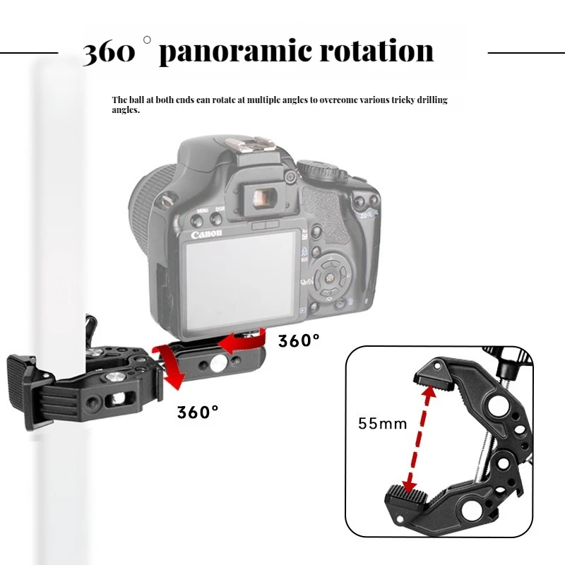 Super Clamp Camera Clamp Mount Monitor 360° Ballhead Magic Arm Adapter with1/4"-20 3/8" for Canon Nikon DSLR Camera/Gopro/Lights