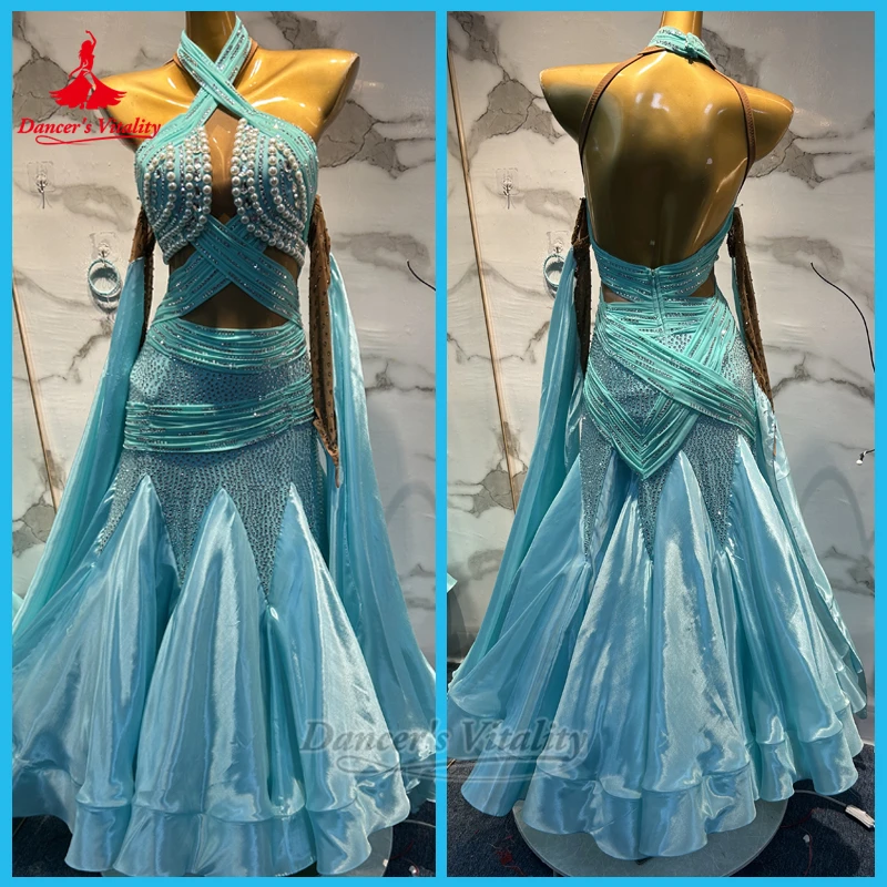 الكبار الفالس Quickstep مسابقة المهنية ملفوفة الوركين فساتين تخصيص النساء قاعة الرقص عارية الذراعين الزي حيوية الراقصة