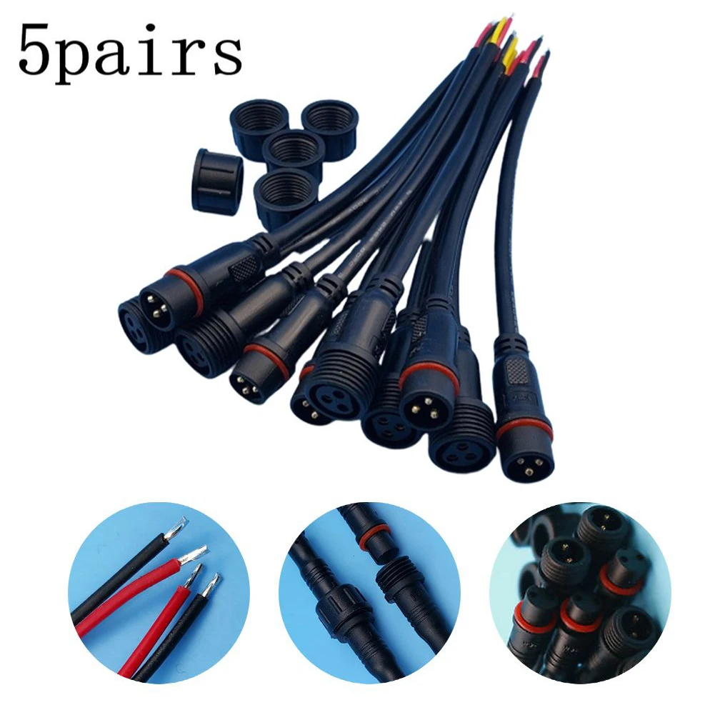 5 Pairs IP65 Waterproof 2/3 Pin 22AWG Wire LED Male Female Cable Connector 20cm LED Light Strip Connector Cable Connector