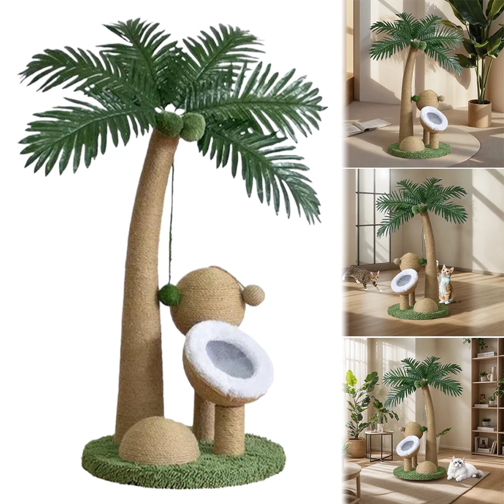 Coconut Tree Claw Sharpener Pole Interactive Cat Sisal Scratcher Natural Sisal Rope Cat Tree for Small Medium Cats