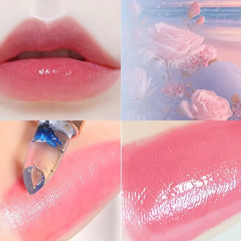 Lápiz labial Jelly que cambia de color, cálido y duradero, hidratante y no es fácil de pegar para la taza de bálsamo labial de flores