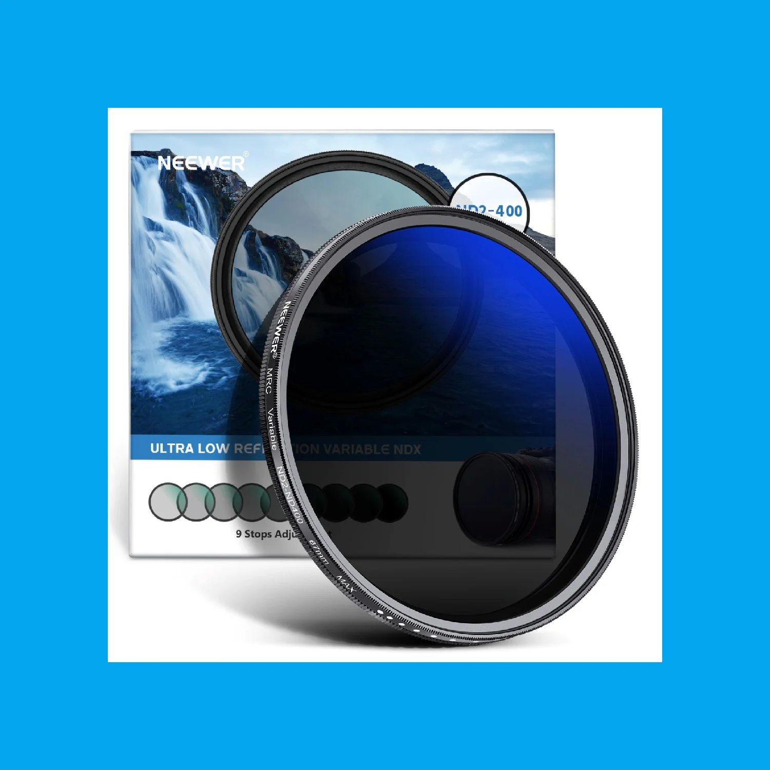 NEEWER 67mm MRC Variable ND Filter ND2‑ND400, Adjustable Neutral Density 1‑9 Stops, Multi‑Layer Coated Optical Glass Ultra Slim