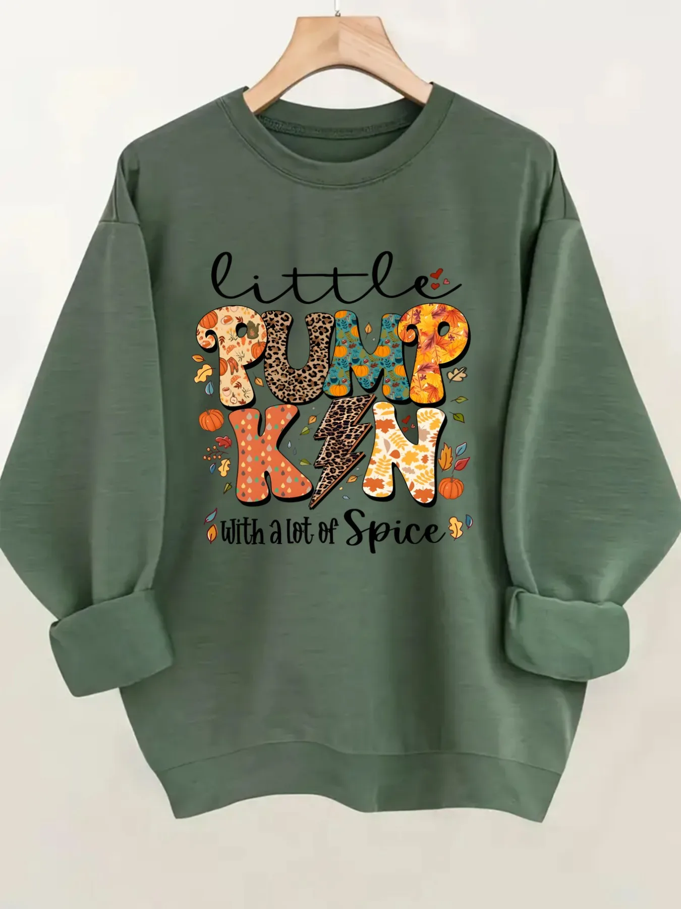 Women's Crewneck Pullover Sweatshirt Little Pumpkin Kin Design, Soft Casual Long Sleeve, Daily Casual Top Outfit, Winter Women's Clothing, Thanksgiving Outfit