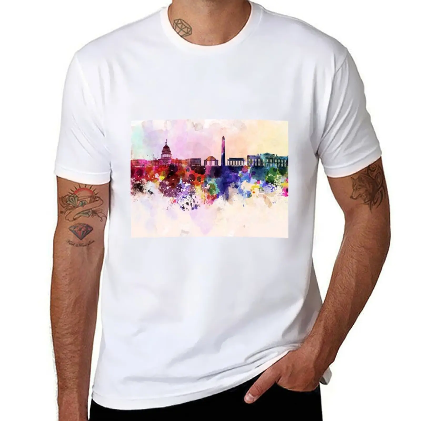 

Washington DC skyline in watercolor background T-Shirt tshirts personalised quick-drying boys whites plain black t shirts men