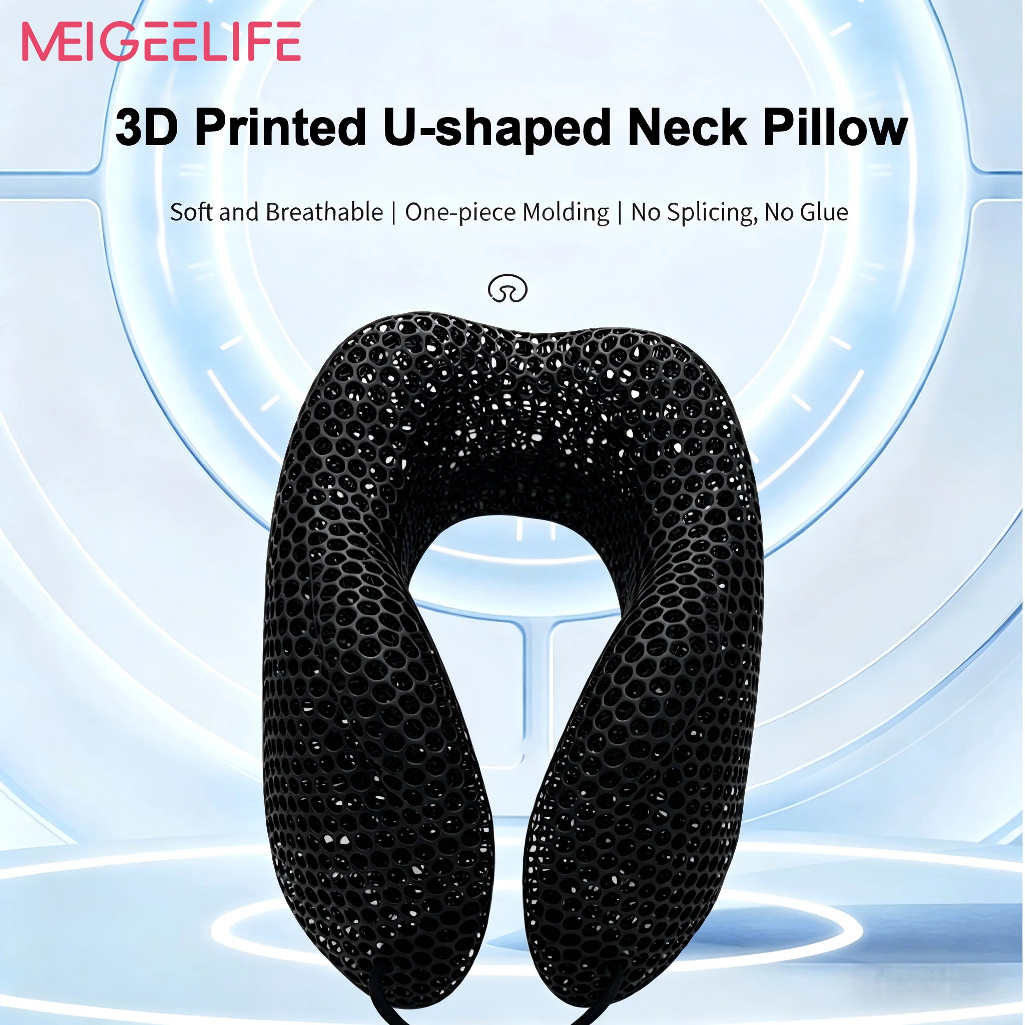 3D Printed Headrest U-Shaped Neck Pillow Hollow Breathable Soft Support Pain Relief Lightweight Portable Cushion for Travel Home