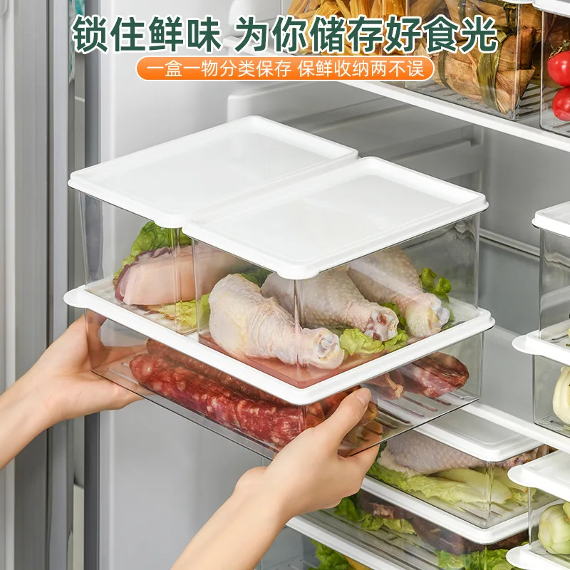 Food Storage Box Plastic Refrigerator Food Sealed Box Separate Freezer Vegetable Fruit Meat Fresh Box with Lid Kitchen Organizer