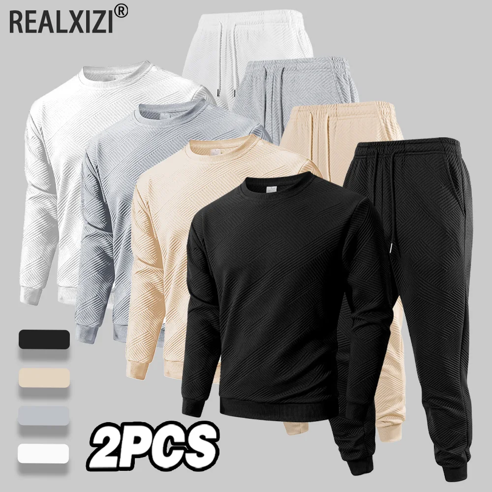 

Sports Casual Men's Tracksuit Autumn Long Sleeves Pullover + Pants Two-piece Set Solid Color Daily Sweatshirts Sweatpants Suit