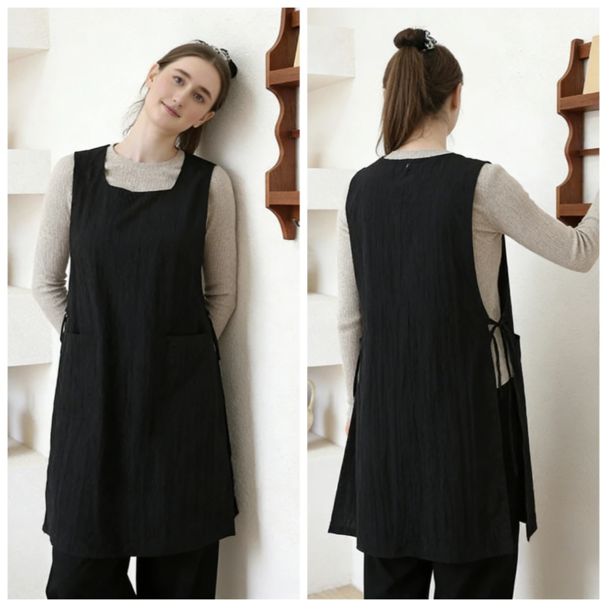 

Waterproof Anti-Oil Kitchen Apron for Women with Pockets Long Vest Apron Cooking Painting Nail Salon Beauty Working Pinafore