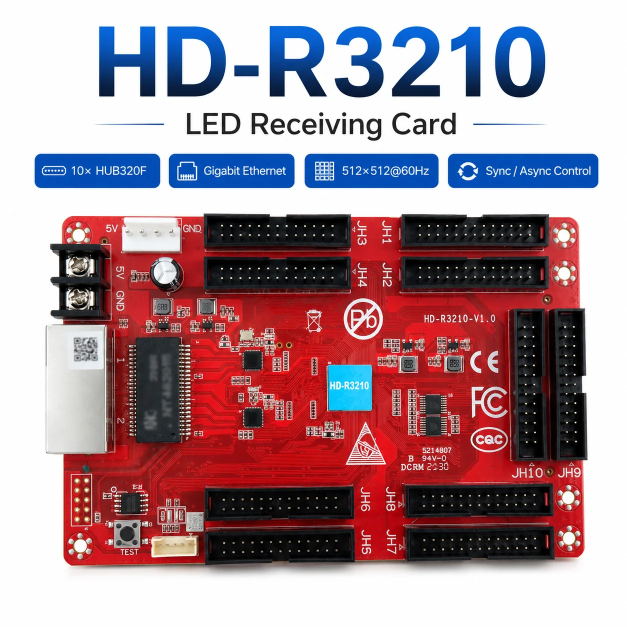 HUIDU HD-R3210 LED Display Receiving Card 10 HUB320F Ports Gigabit Ethernet 512x512@60Hz Synchronous Asynchronous Controller