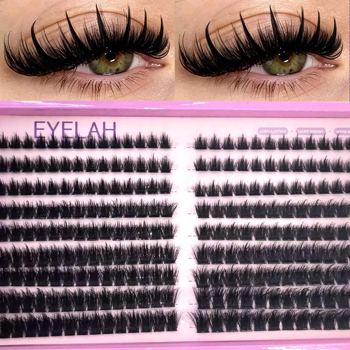 HBZGTLAD Flauschige Dicke Wimpernbüschel 9-16mm Mix Wispy Einzelwimpernverlängerungen Büschel 5D DIY Make-up Falsche Wimpern