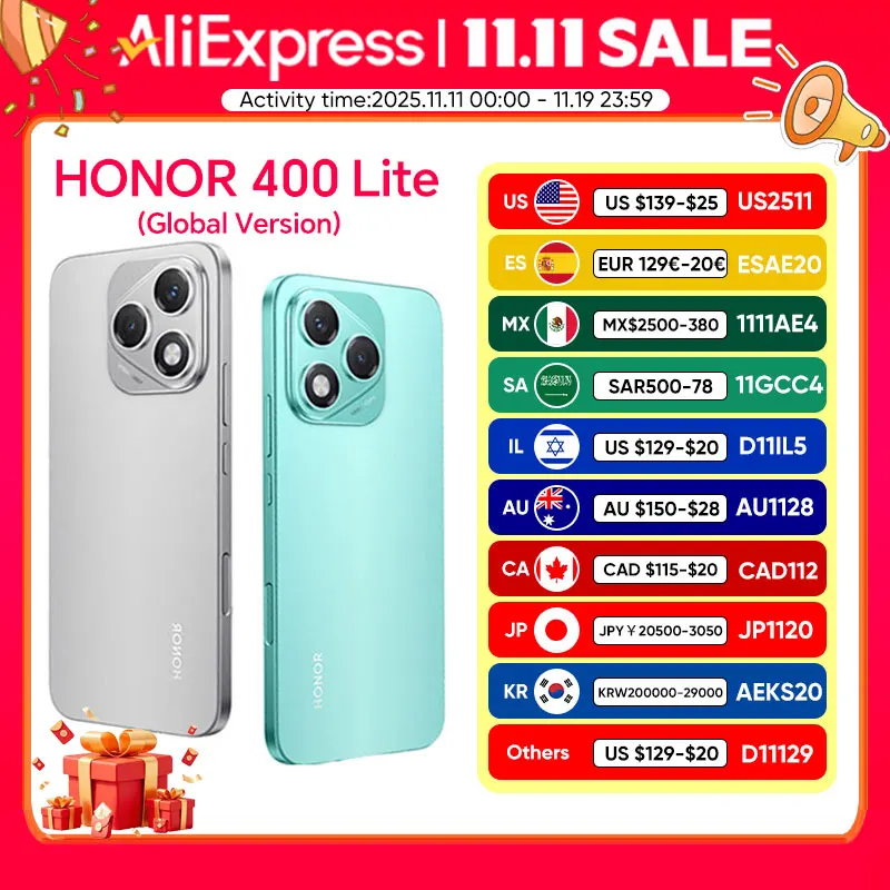 2025 HONOR 400 Lite Global Verson 5G Smartphone Mediatek Dimensity 7025 Ultra 6.7'' 120Hz AMOLED Display 108MP Camera 5230mAh