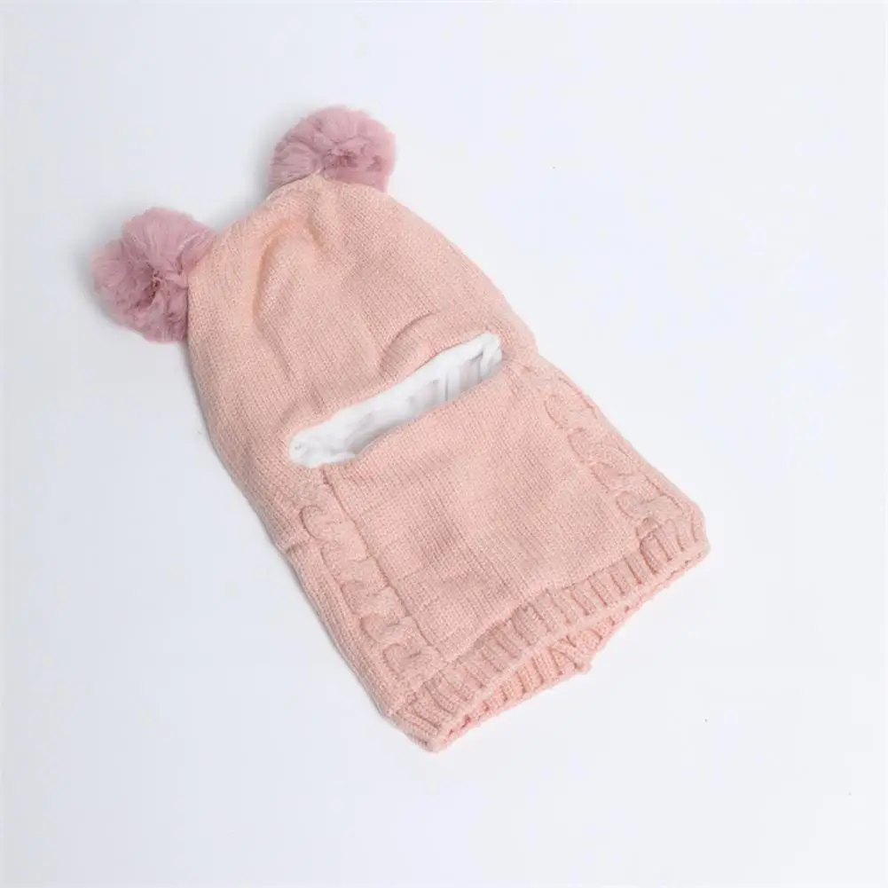 Fur Pom Pom Hat Children's Winter Hat with Dual Fur Pom Poms Breathable Thermal Cap for Kids Thickened Velvet Lined Outdoor