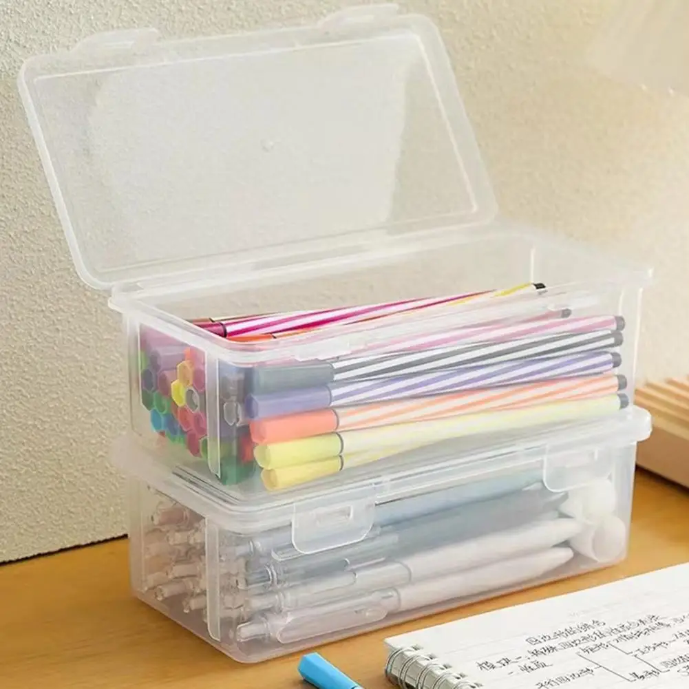 Bleistift-Organizer mit Griff, stapelbares Federmäppchen, transparente stapelbare Bleistiftbox mit aufsteckbarem Deckel, zusätzliches Fassungsvermögen für die Schule