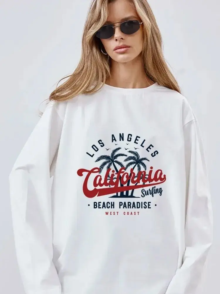 

Рубашки с длинными рукавами из чистого хлопка в американском стиле ретро с принтом кокосовой пальмы, уникальные тонкие толстовки, женские уличные дизайнерские топы